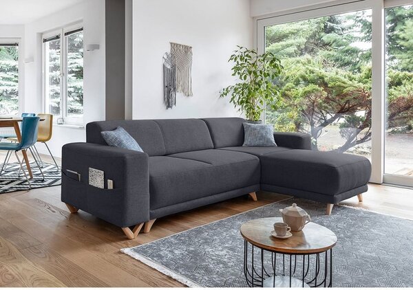 Antracytowy rozkładany/ze schowkiem narożnik Classy Sophie – Miuform