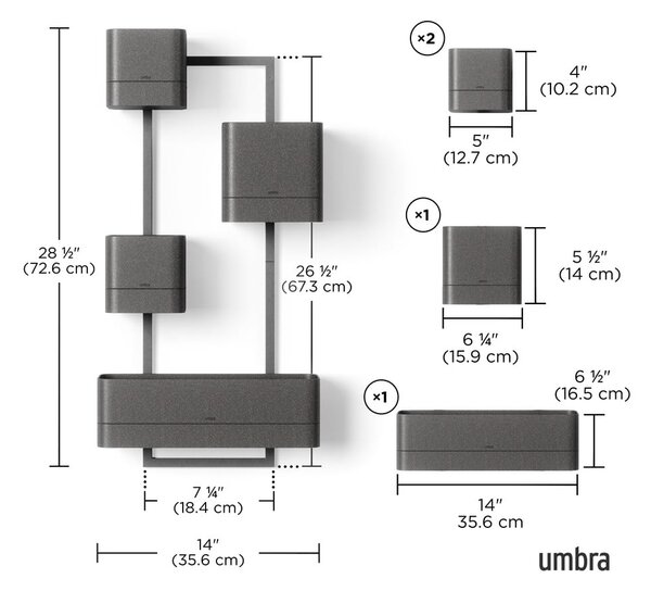 Plastikowe doniczki wiszące na zioła zestaw 4 szt. Cubiko – Umbra