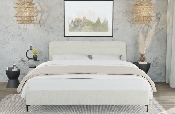 Beżowe tapicerowane łóżko dwuosobowe ze stelażem 160x200 cm Barker – Ropez