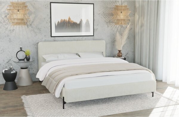 Beżowe tapicerowane łóżko dwuosobowe ze stelażem 160x200 cm Barker – Ropez