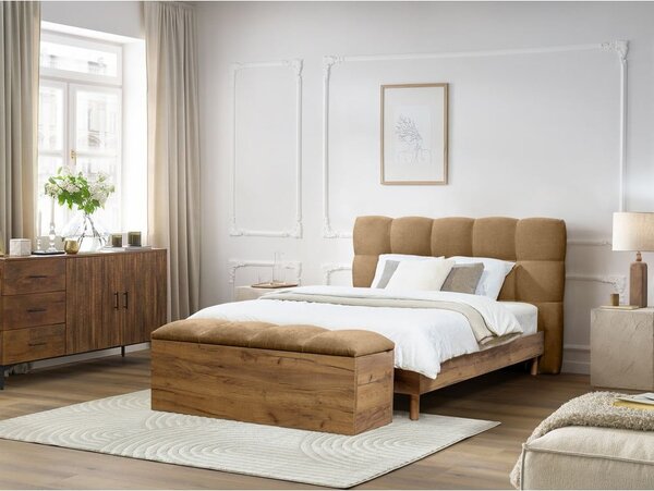 Beżowe tapicerowane łóżko dwuosobowe ze stelażem 140x190 cm Kumo – Bobochic Paris