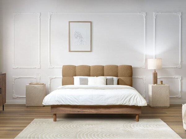 Beżowe tapicerowane łóżko dwuosobowe ze stelażem 140x190 cm Kumo – Bobochic Paris
