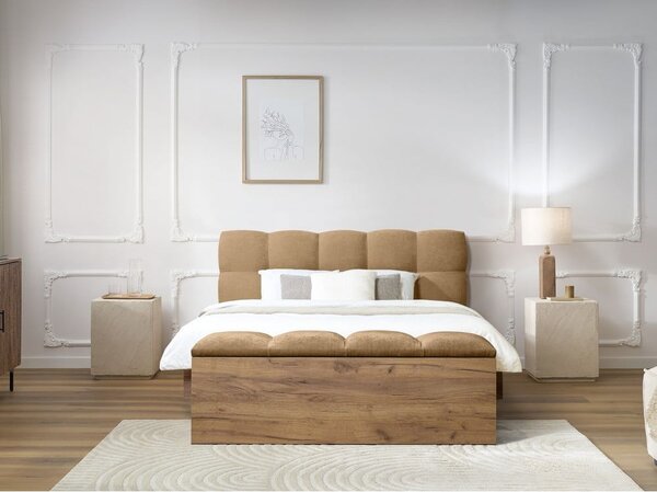 Beżowe tapicerowane łóżko dwuosobowe ze stelażem 140x190 cm Kumo – Bobochic Paris