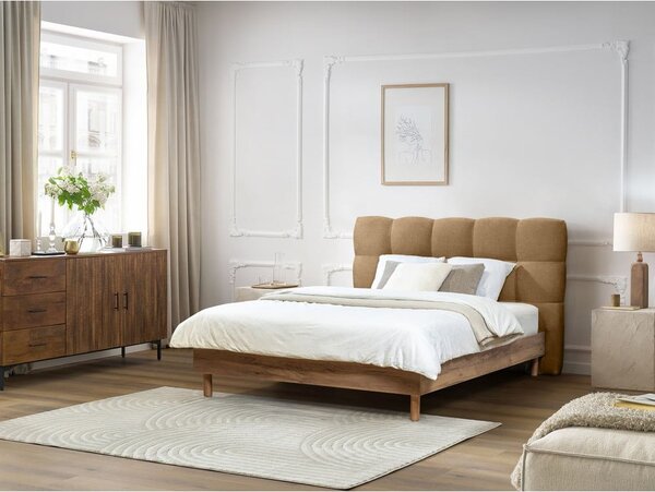 Beżowe tapicerowane łóżko dwuosobowe ze stelażem 140x190 cm Kumo – Bobochic Paris