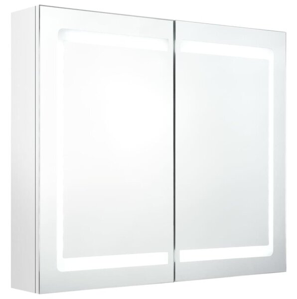 Szafka łazienkowa z lustrem i LED, lśniąca biel, 80x12x68 cm