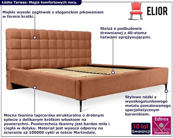 Łóżko dwuosobowe z pikowanym zagłówkiem ceglasty C6-N14