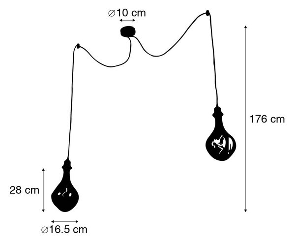 Lampa wisząca czarna 2-punktowa z bursztynową ściemnialną diodą LED - Cava Oswietlenie wewnetrzne