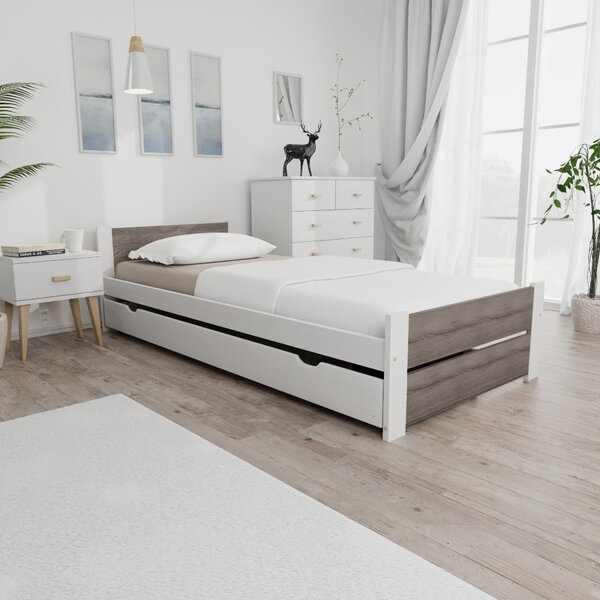 Łóżko IKAROS DOUBLE 90 x 200 cm, biały/dąb truflowy Stelaż: Ze stelażem listwowym rolowanym, Materac: Bez materaca