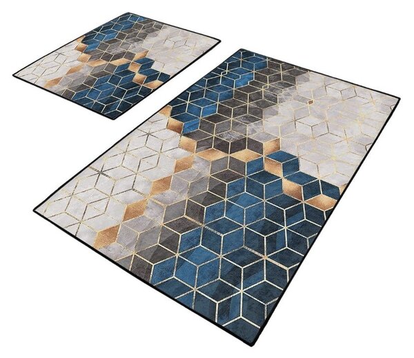 Niebiesko-szare dywaniki łazienkowe zestaw 2 szt. 60x100 cm Optic – Mila Home
