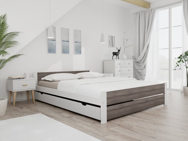 Łóżko IKAROS DOUBLE 160 x 200 cm, biały/dąb truflowy Stelaż: Ze stelażem listwowym elastycznym, Materac: Bez materaca