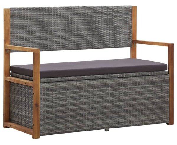 Ławka ze schowkiem, 115 cm, rattan pe i drewno akacjowe, szara