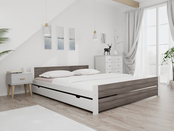 Łóżko IKAROS DOUBLE 180 x 200 cm, biały/dąb truflowy Stelaż: Ze stelażem listwowym elastycznym, Materac: Bez materaca