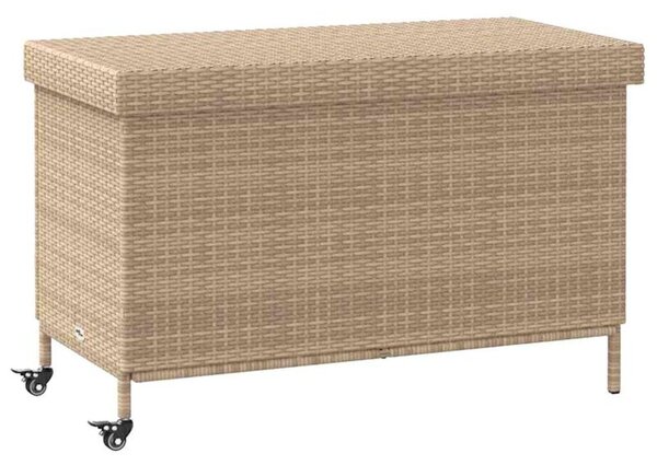 Skrzynia ogrodowa z kółkami, beż, 110x55x73 cm, polirattan
