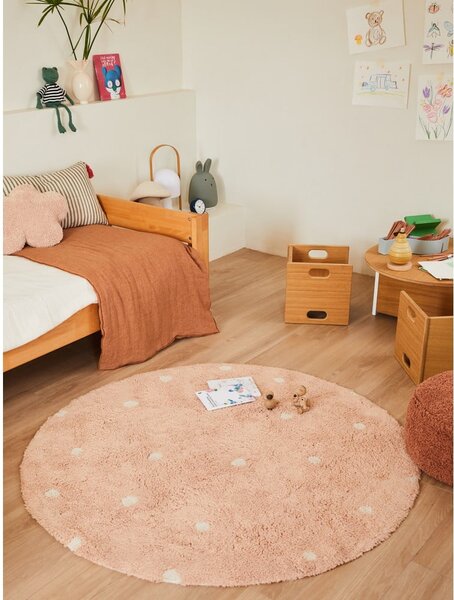 Jasnoróżowy bawełniany dywan dziecięcy tkany ręcznie odpowiedni do prania ø140 cm Round Dot Rose – Lorena Canals