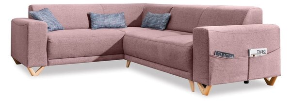 Różowy rozkładany/ze schowkiem narożnik (lewostronny/w kształcie litery L) Classy Sophie – Miuform