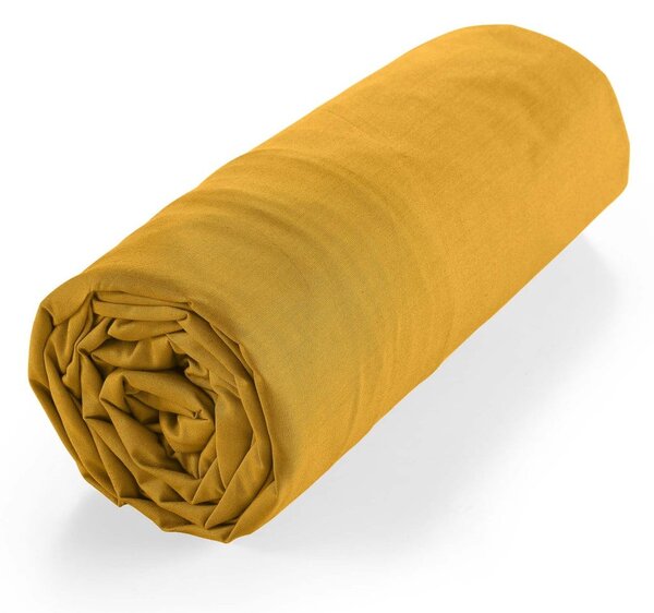 Żółte prześcieradło z bawełny organicznej z gumką 160x200 cm Biolina – douceur d'intérieur