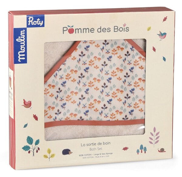 Kremowy bawełniany ręcznik dziecięcy z kapturem 80x80 cm Pomme des Bois – Moulin Roty