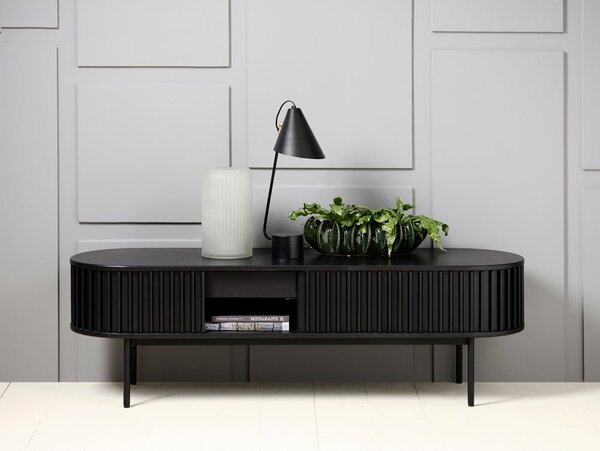 Czarna szafka pod TV w dekorze dębu 48x160 cm Siena – Unique Furniture