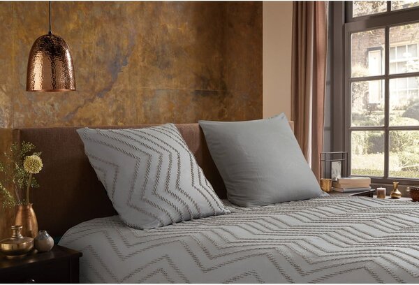 Szarobrązowa pościel jednoosobowa z mikrowłókna 140x220 cm Pure Zigzag – Good Morning