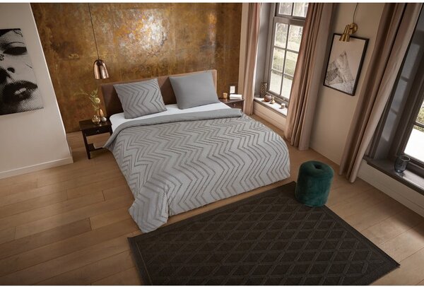 Szarobrązowa pościel jednoosobowa z mikrowłókna 140x220 cm Pure Zigzag – Good Morning