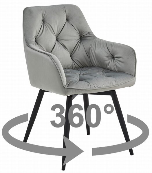 Obrotowe krzesło jadalniane JORK360 VELVET, jasnoszare