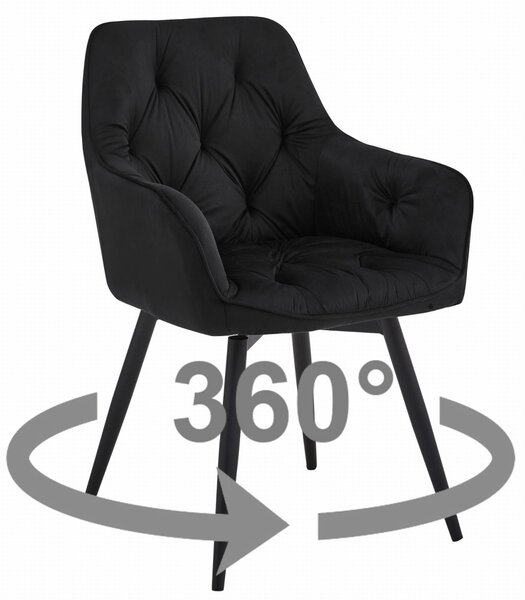 Obrotowe krzesło jadalniane JORK360 VELVET, czarne