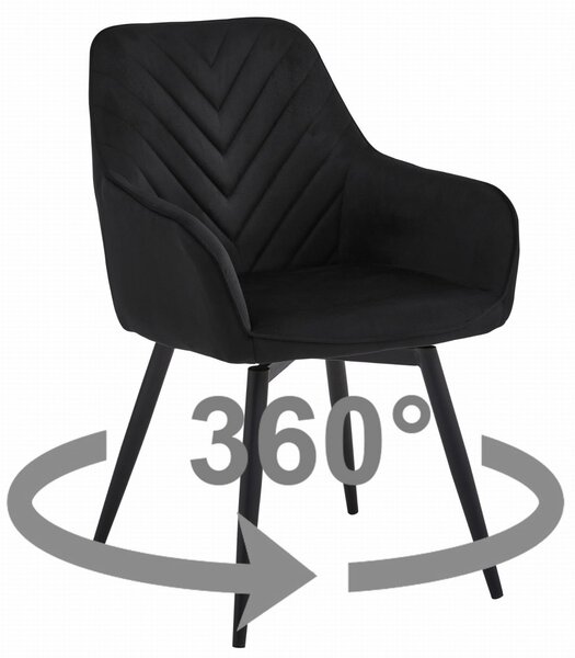 Obrotowy fotel jadalniany NANA360 VELVET, czarny