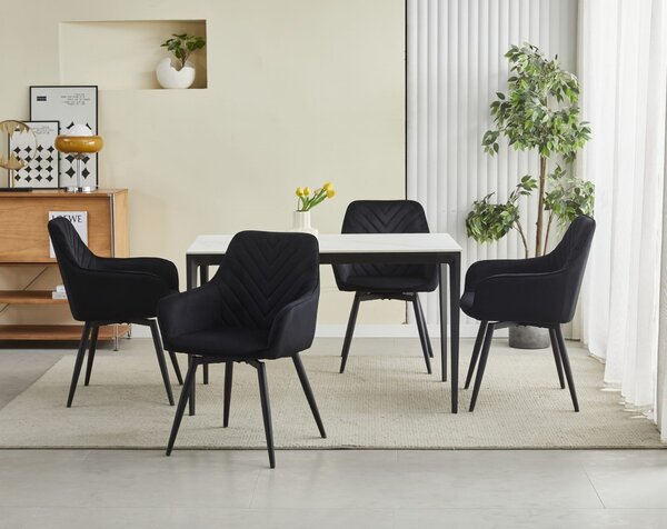Obrotowy fotel jadalniany NANA360 VELVET, czarny