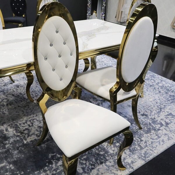 Krzesło glamour Victoria II Gold White - złote krzesło pikowane kryształkami