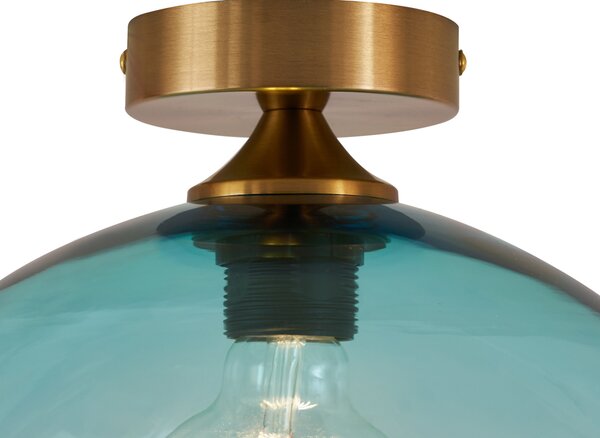 Lampa sufitowa Art Deco mosiężna z niebieskim szkłem - Sandra