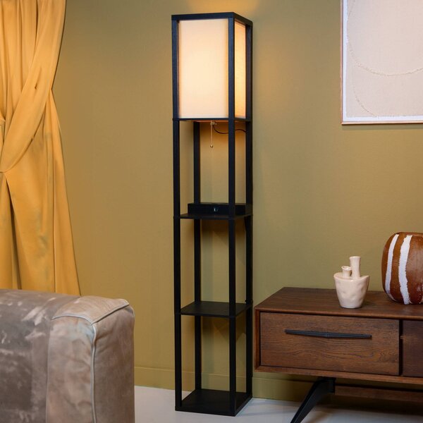 Lucide Lampa stojąca Menno, czarny, salon / jadalnia, drewno
