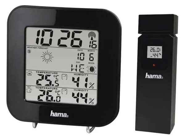 Hama Hama - Stacja pogodowa z wyświetlaczem LCD i budzikiem 2xAA czarna HM0116