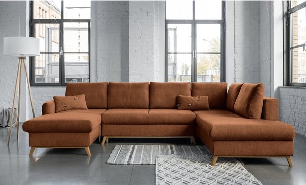 Ceglasta rozkładana sofa w kształcie litery "U" Miuform Scandic Lagom, prawostronna