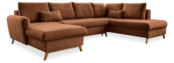 Ceglasta rozkładana sofa w kształcie litery "U" Miuform Scandic Lagom, prawostronna
