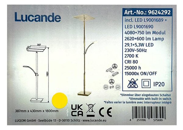 Lucande Lucande - LED Ściemnialna lampa podłogowa PARTHENA LED/29,1W/230V + LED/5,3W/230V LW0512