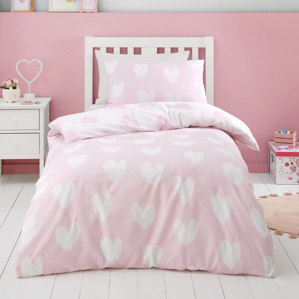 Różowa flanelowa pościel dziecięca dwuosobowa 200x200 cm Hearts – Catherine Lansfield