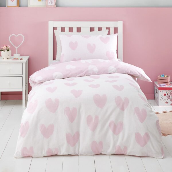 Różowa flanelowa pościel dziecięca dwuosobowa 200x200 cm Hearts – Catherine Lansfield