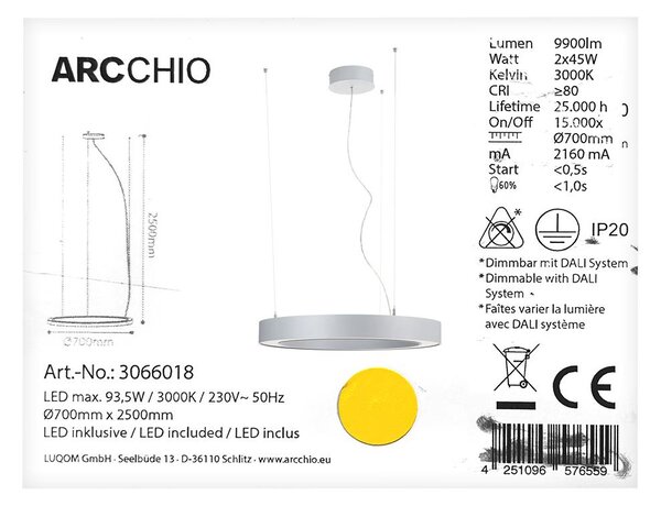 Arcchio Arcchio - LED Żyrandol na lince PIETRO 2xLED/45W/230V LW1353