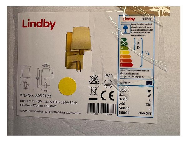 Lindby Lindby - Kinkiet AIDEN 1xE14/40W/230V + LED/3,1W/230V LW1330