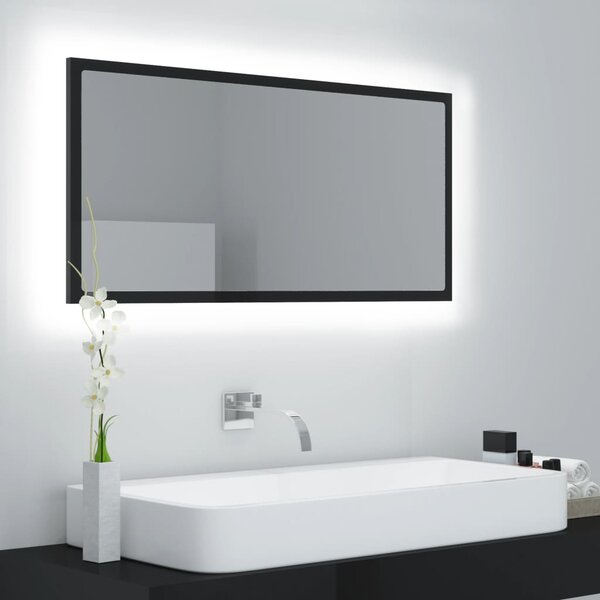 Lustro łazienkowe LED, wysoki połysk, czarne, 90x8,5x37, akryl