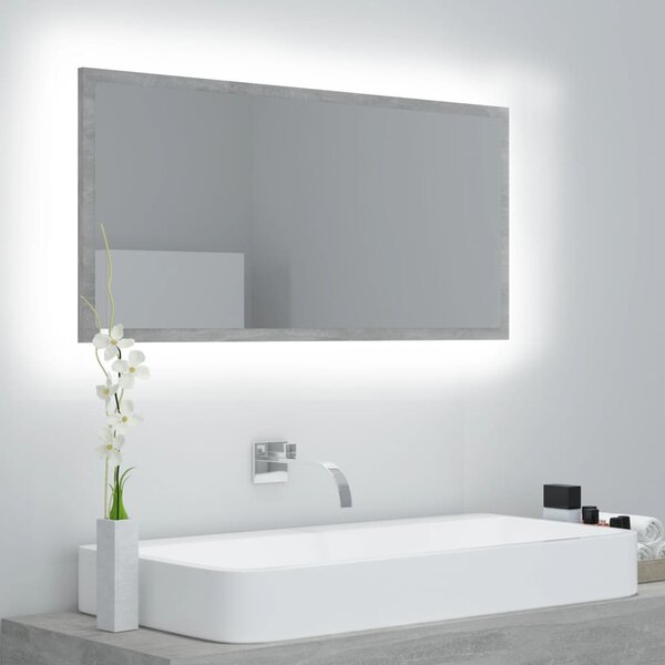 Lustro łazienkowe LED, szarość betonu, 90x8,5x37 cm, akryl
