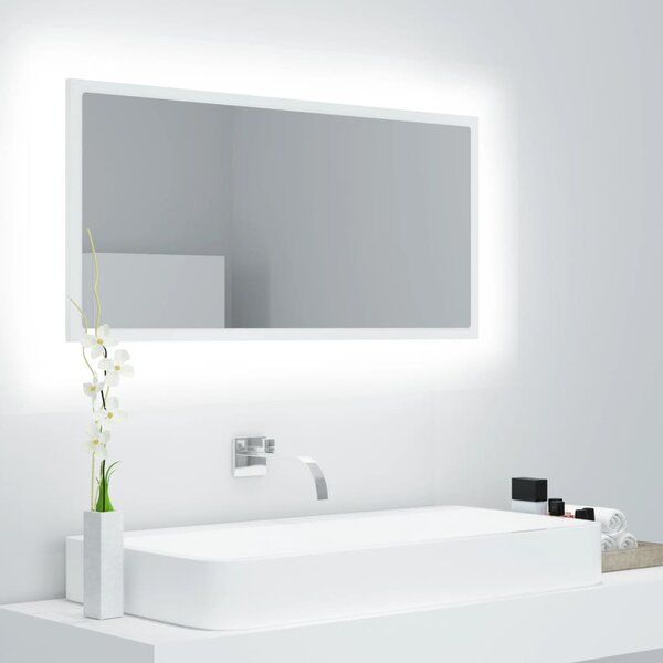 Lustro łazienkowe z LED, białe, 90x8,5x37 cm, akryl