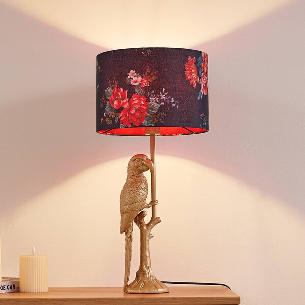 Lampa stołowa Marula Lindby, mosiężny / złoty, salon / jadalnia, tkanina / materiał / jedwab, nowoczesny