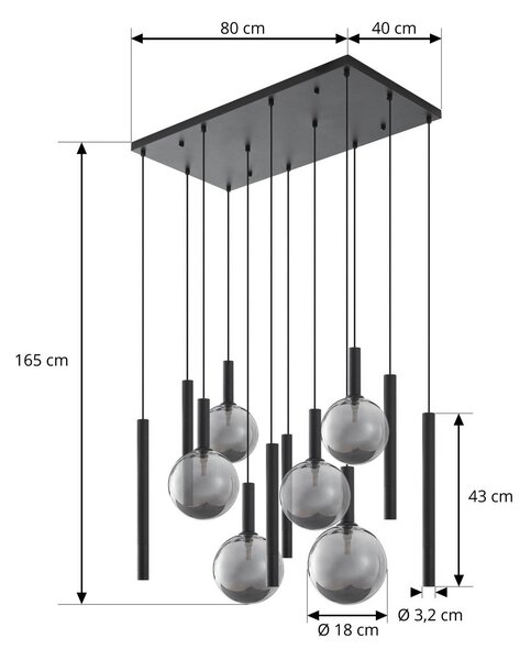 Lampa wisząca szklana Lumavia Lucande, możliwość ściemniania, czarny, salon / jadalnia, szkło, nowoczesny