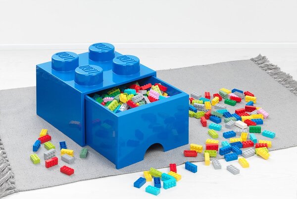 Niebieski pojemnik z szufladką LEGO®, 15x16 cm