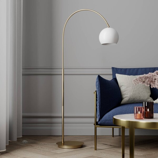 Lampa łukowa - lampa stojąca Cynthia Lindby, mosiężny / złoty, salon / jadalnia, szkło, nowoczesny