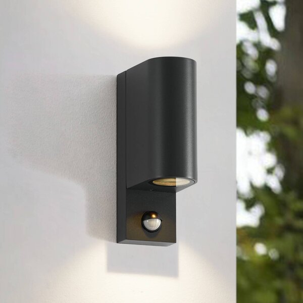 Lampa zewnętrzna z czujnikiem ruchu Palina Lindby, możliwość ściemniania, czarny, aluminium, nowoczesny