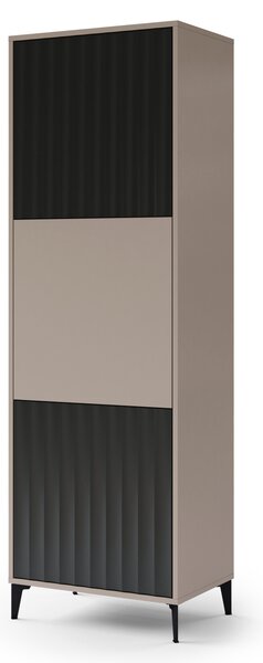 Szafka wysoka RIMINI SZ-63 Beż Taupe/Czarny Mat - NOWOCZESNA SZAFKA/SŁUPEK Z PÓŁKAMI I RYFLOWANYMI FRONTAMI