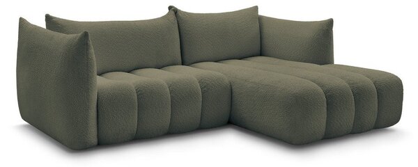 Zielony narożnik z materiału bouclé (prawostronny/z szezlongiem) Azra – Bobochic Paris