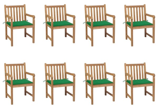 Krzesła ogrodowe 8 szt., z zielonymi poduszkami, drewno tekowe
